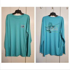 2XL H20 Express Teal Marlin Graphic Moisture Wicking Fishing Long Sleeve Shirt